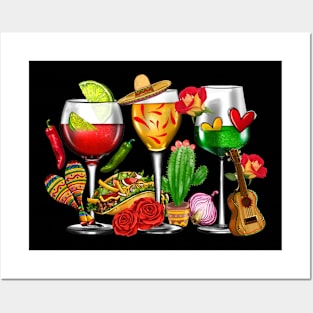 Mexico Wine Tequila Margarita Drink Cinco de Mayo Sombrero Posters and Art
